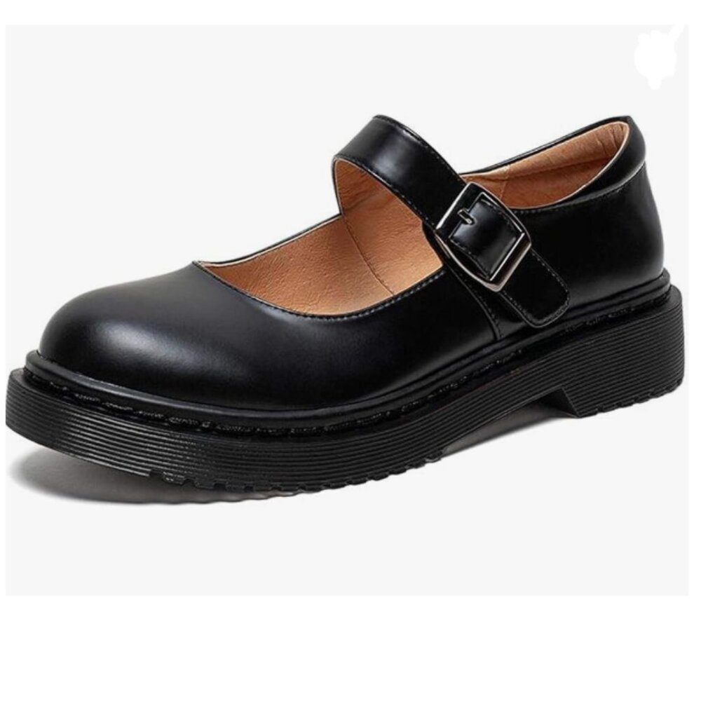 YDN Black Round Toe Mary Jane Platform Adjustable Single Ankle Strap Buckle Pump